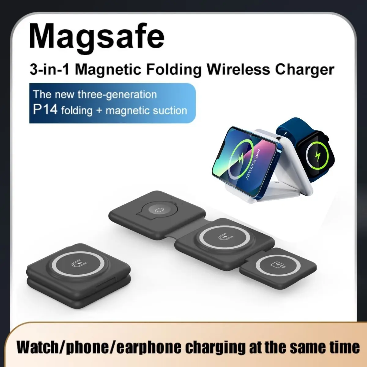 3 In 1 Foldable Magnetic Wireless Charger Stand For iPhone 15, 14, 13 Pro/Max/Plus, AirPods 3/2 Station Dock Fast Charger Holder