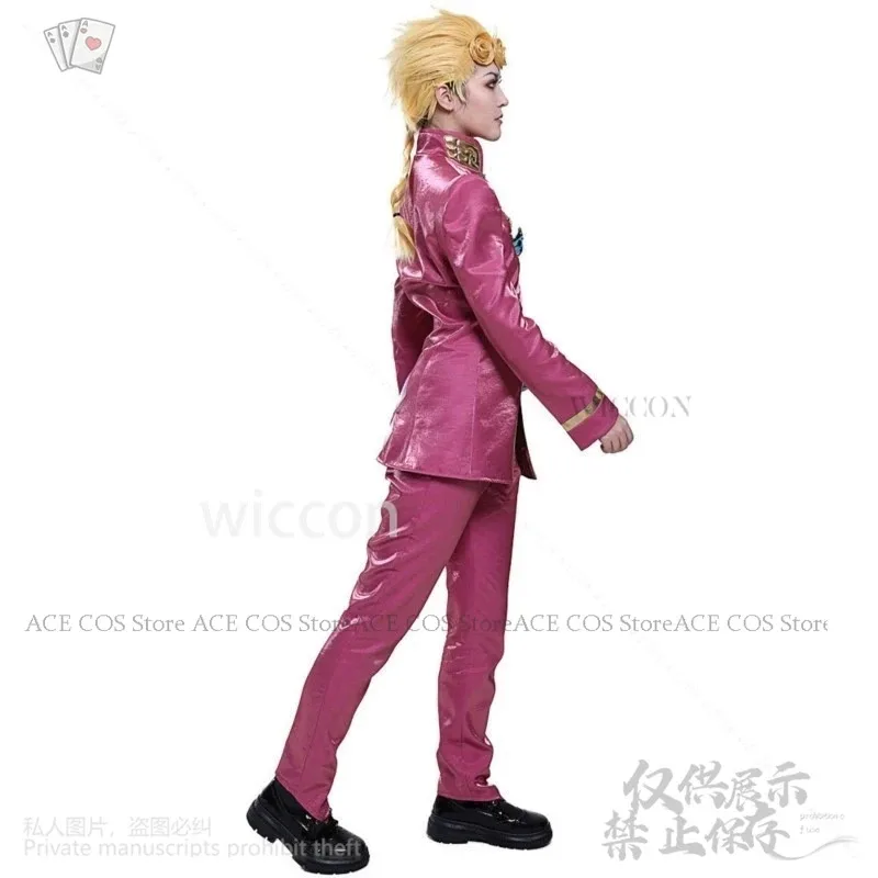 NewJO Cosplay Anime Golden Wind Costume Giorno Giovanna Sexy Bra Underwear Pink Uniform Top Pants Wigs Props Halloween ANime2025