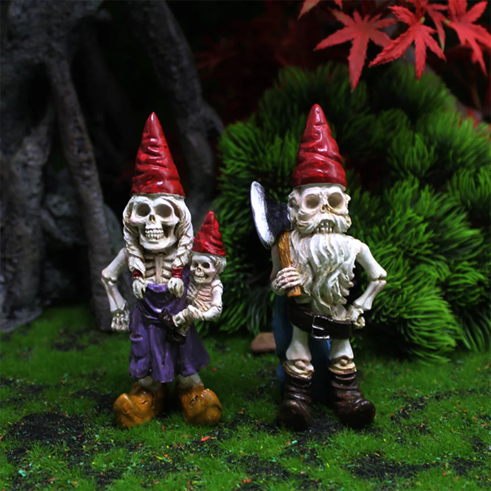 

2 Pcs Garden Decor Bonsai Decoration Halloween Gnome Micro Landscape Figurine Sculpture Resin Skull Statue