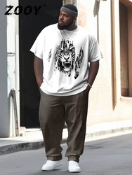 ZOOY (L-9XL) Plus Size Men's Waist 166cm Tiger Print Street Leisure Personalized Trendy Short Sleeve T-shirt Long Pants Set