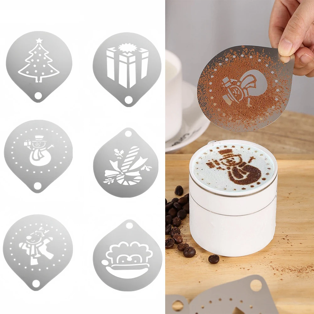 

6Pcs/Set Coffee Latte Art Mold 304 Stainless Steel Christmas Creative Barista Dessert Pudding Milk Foam Cafe Coffee Accessories