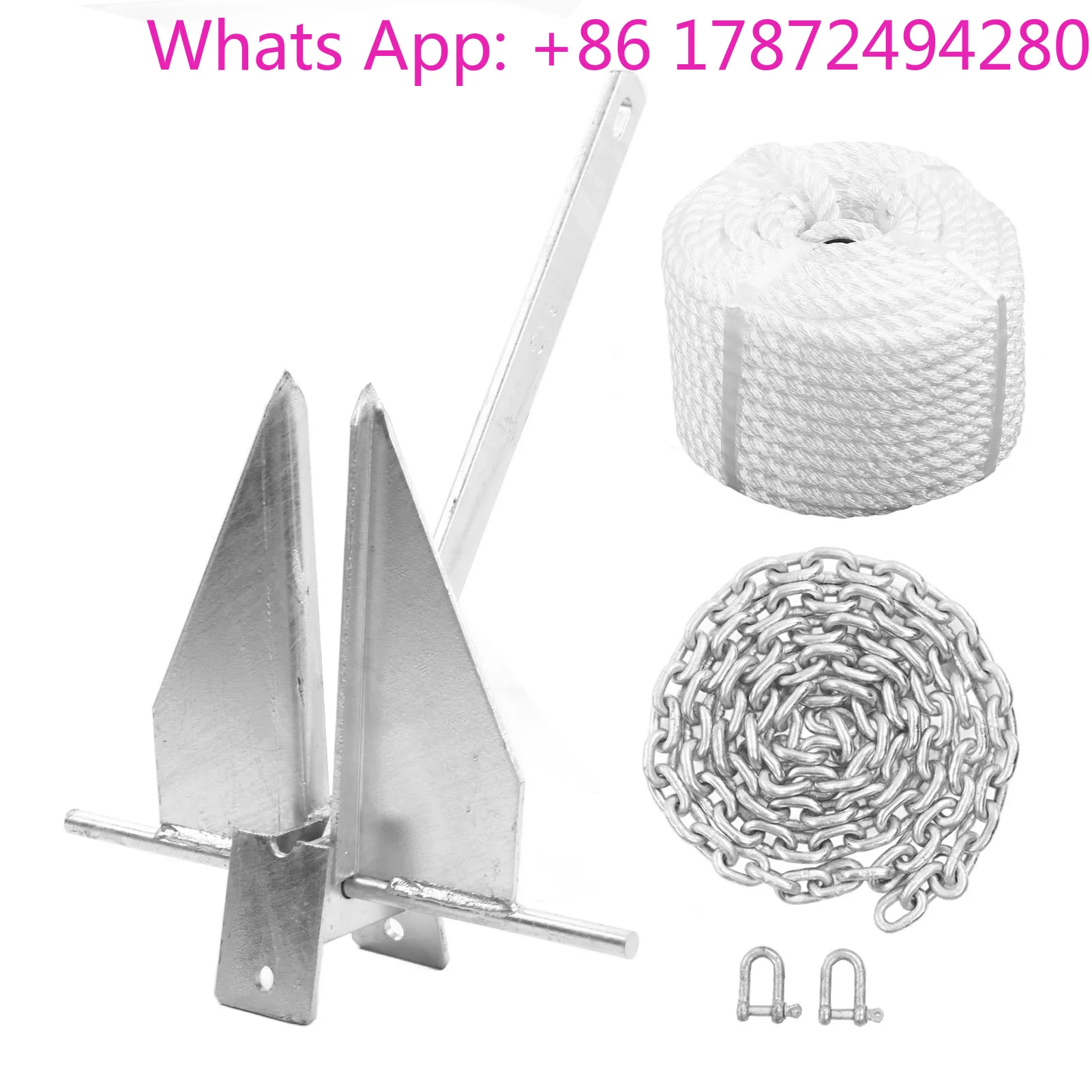 Ship Anchor Kit Carbon Steel Heavy Duty Fluke Style Boat Anchor with Nylon Rope Chain for Fresh Water Sea