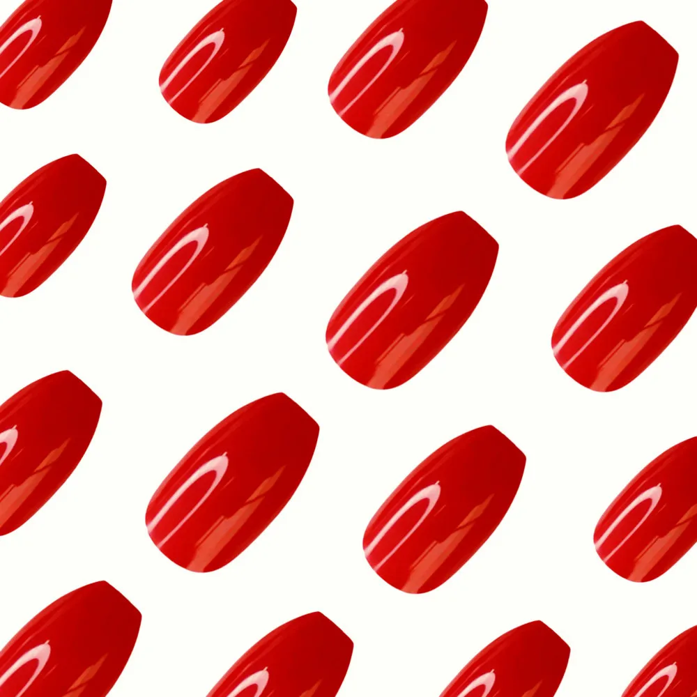 48개 반짝이는 크리스마스 레드 프레스온 네일 젤리 글루 포함 짧은 발레리나 코핀 모양 인조 손톱 팁 매니큐어 도구