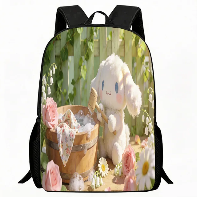 

Kids Bag Cute Fluffy Puppy Laundry Print Children Backpack, Garden Floral and Wooden Bucket Design School Bag, Lightweight Breat