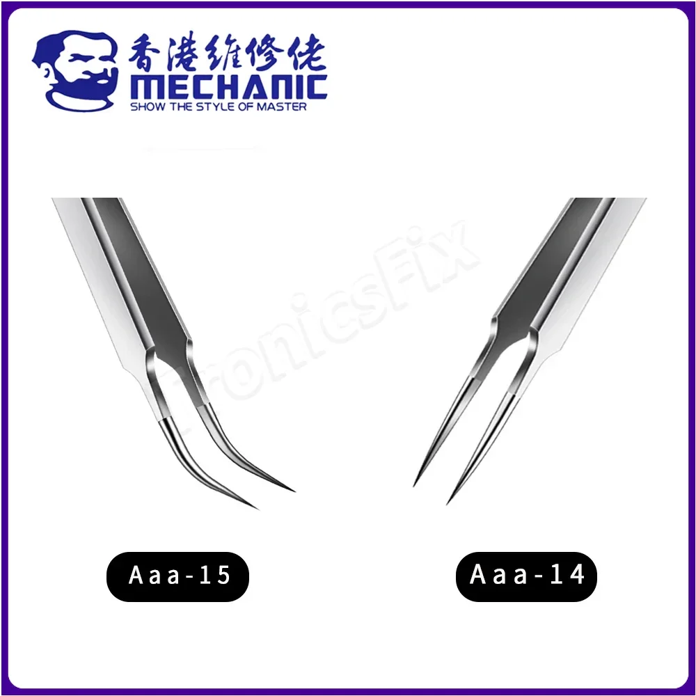 MECHANIC Aaa-14 Aaa-15 Stainless Steel Ultra Fine High Hardness Tenacity Durable Tweezers For SMD PCB BGA Motherboard Repair