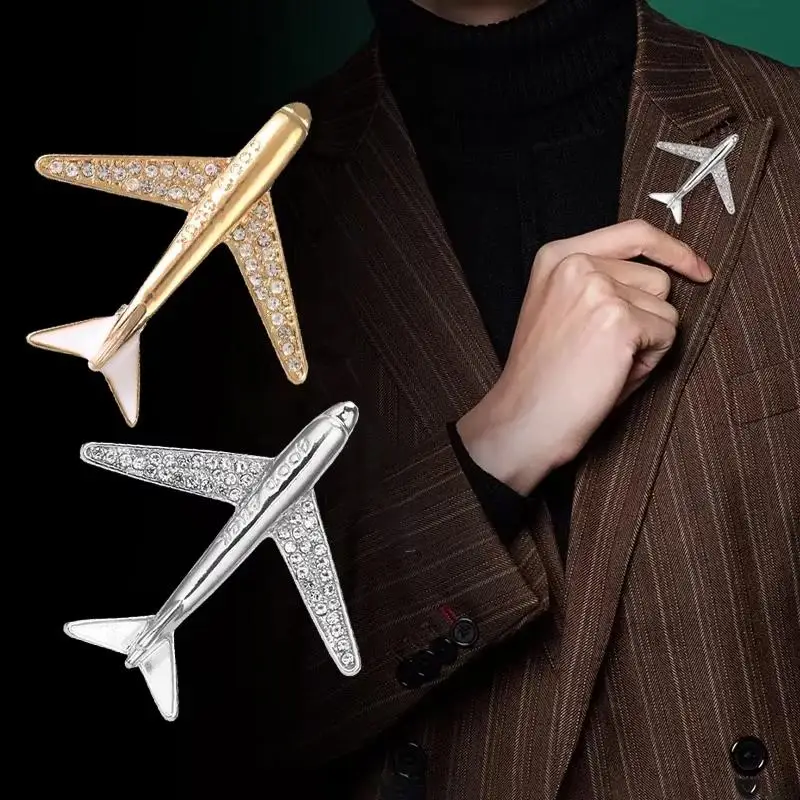 1 2Pcs Men Airplane Pins Fashion Aircraft Brooch Suit Corsage Unique Lapel Pin for Banquet Job Interview Business