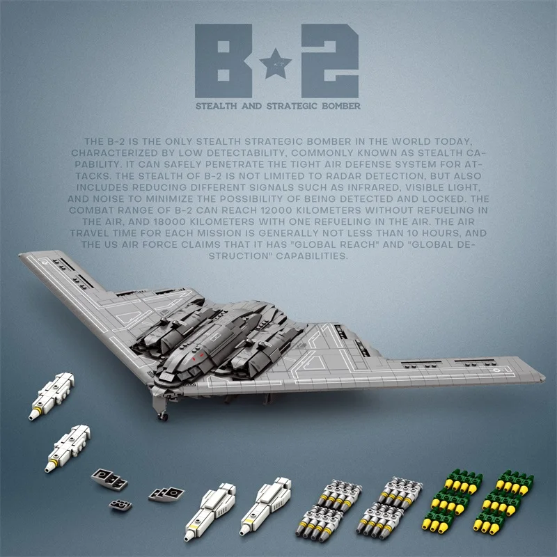 Military Technical USA B2 Ghost Stealth Ghost Bomber Fighter Building Blocks World War WW2 Specia Missile Model Bricks Kids Toys