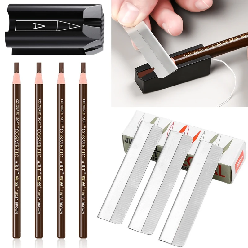 Eyebrow Pencil Microblading Supplies Set Waterproof Eyebrow Tattoo Tint Enhancers With Sharpener Brow 10Pcs Brow Trimmer Blade