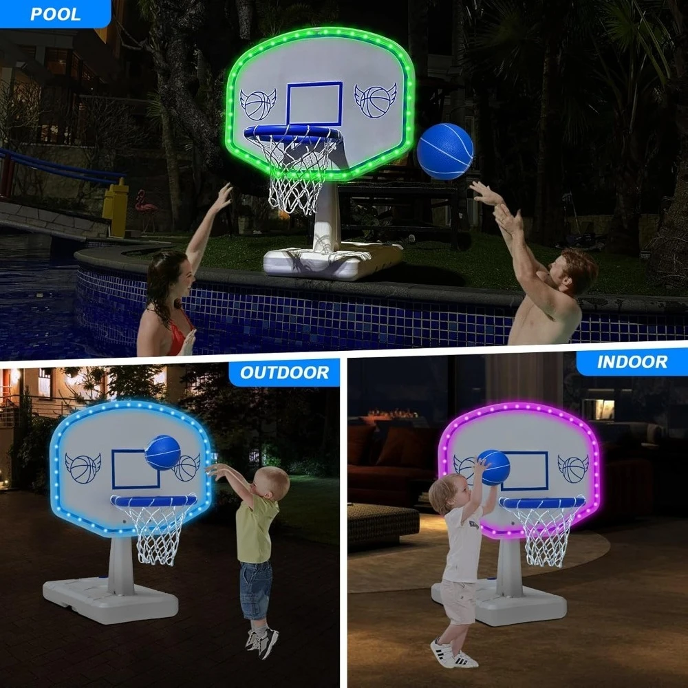عرض ساخن. طوق كرة السلة لحمام السباحة بالطاقة الشمسية مع أضواء، ألعاب حمام السباحة كبيرة الحجم مع كرتين/مضخة لعبة كرة السلة المائية بجانب حمام السباحة - الأفضل #6