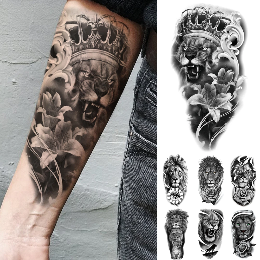 

Waterproof Temporary Tattoo Sticker Crusader Wings Cross Warrior Flash Tattoos Lion Wolf Body Art Arm Fake Sleeve Tatoo Men