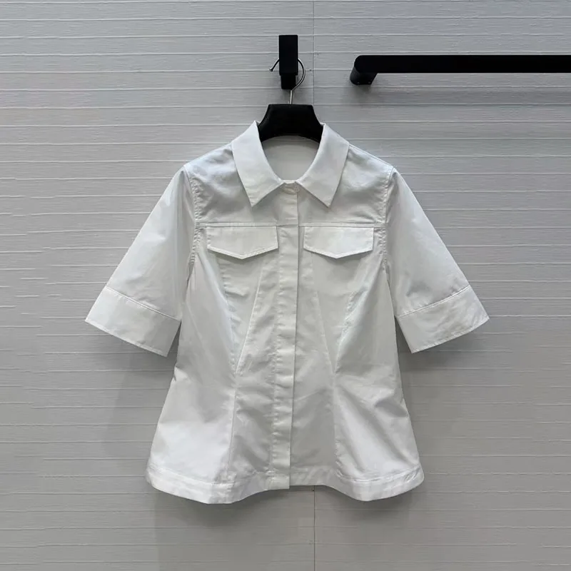 

Women's cropped shirt with 3/4 sleeves, stylish and elegant top, high-quality casual and work shirt, 2026, new style, Y2K