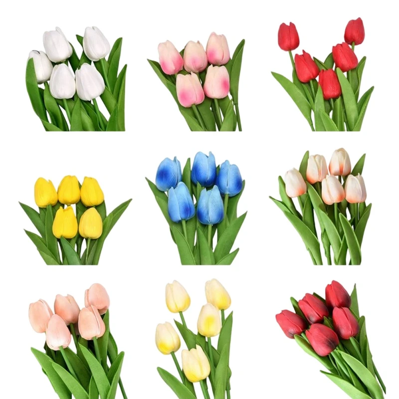 

10Pcs Tulip Flower Artificial Tulip Bouquet 34cm Real Touch Bouquet Fake Flowers for Home Garden Wedding Party Decorations