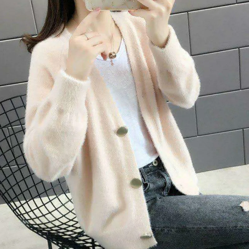 Sweaters Women Loose Comfortable Simple Warm All-match Elegant Knitted Wear Cardigan Long Sleeve Autumn V-Neck Ulzzang New Chic