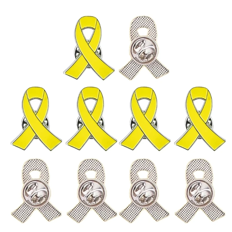 10pcs Anti-Violence Awareness Pins Yellow Ribbon Shape Brooches Stylish Enamel Breastpins Colorful Badges Ornament