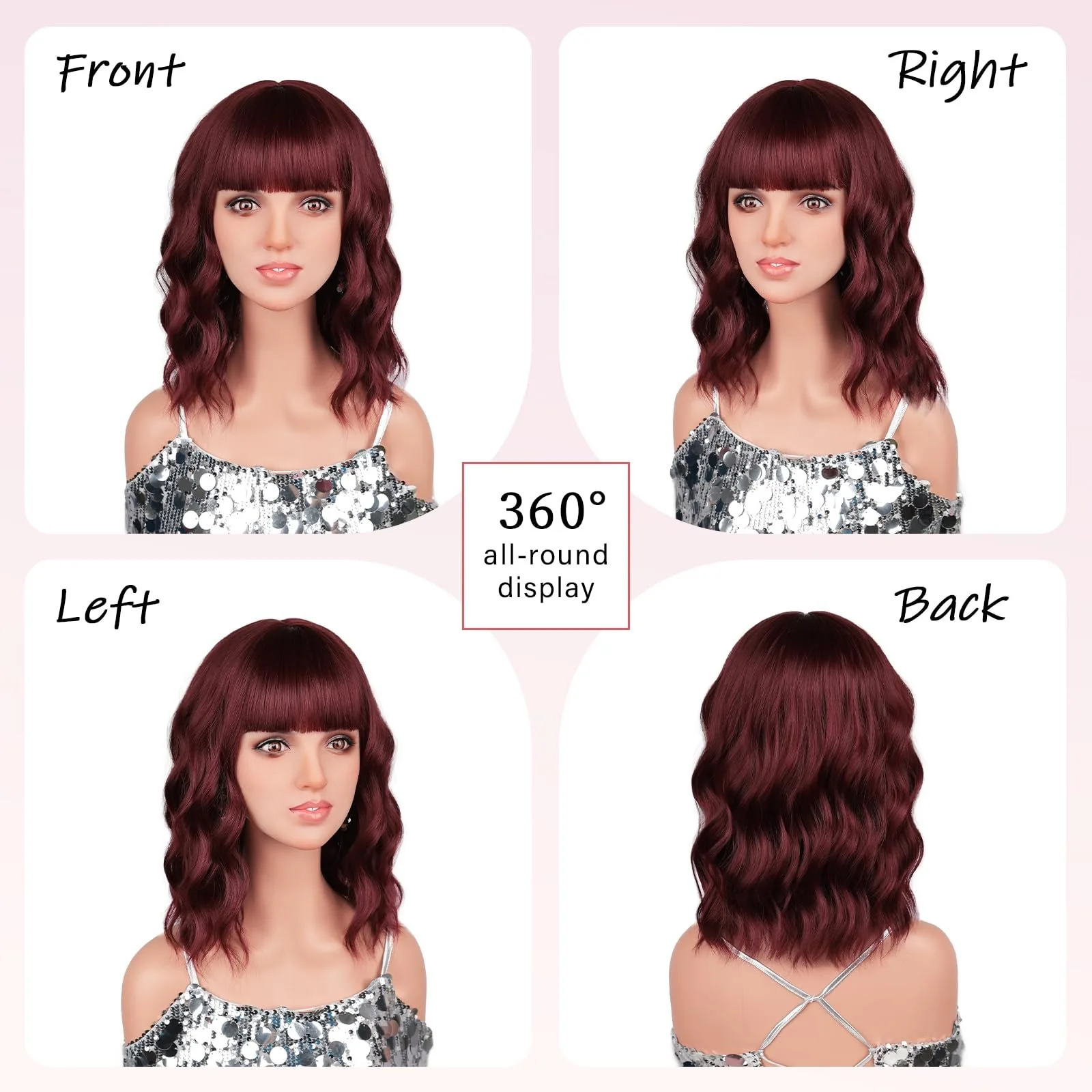 Red wine color bob hairstyle synthetic wig for Halloween cosplay wig for role-playing costume party high-temperature hairnet
