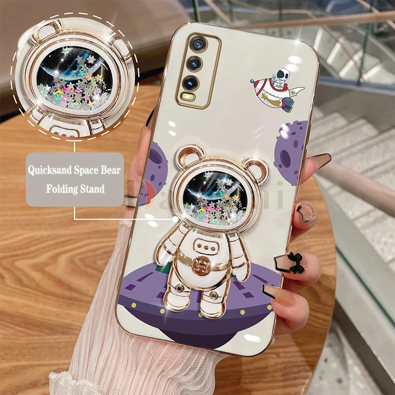 Funda de teléfono chapada en astronauta de vuelo de arena movediza para VIVO Y20, Y20i, Y20S, Y30, Y21S, Y35, Y15, Y91, Y12S, Y22, Y21, V25, V25E