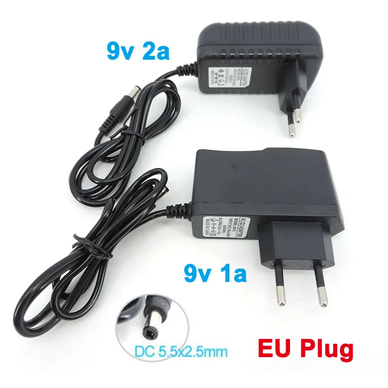 9V AC to DC 1A 2A EU power supply adapter Supply  adaptor 9 volt 1000ma 5.5*2.5MM LED Monitor regulation charger