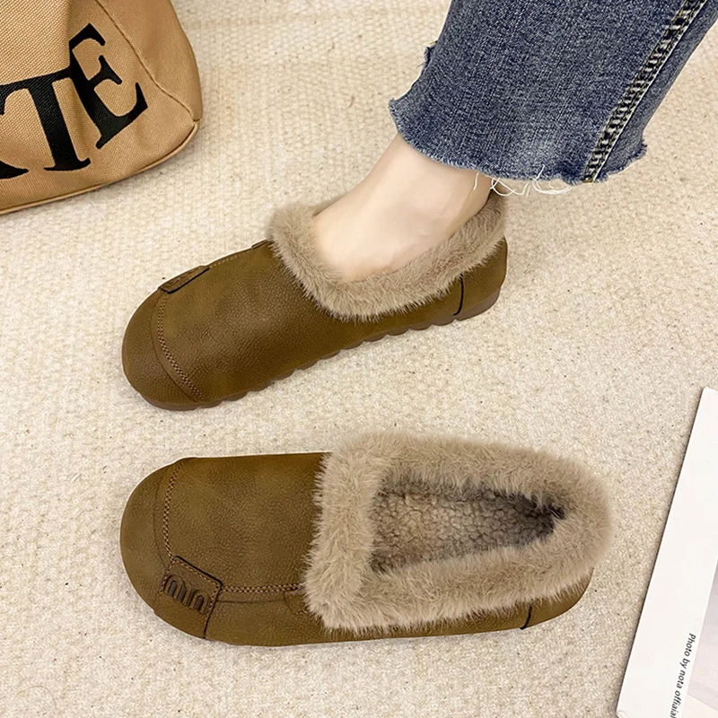 Casual Woman Shoe Slip-on Soft Loafers Fur Slip On Moccasin Winter New Soft Shoes Woman 2024 Slip-on Casual Female Sneakers Loaf