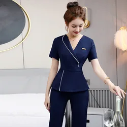 Beauty Salon Beautician Uniform Spa Masseuse Clothing Female Nail Technician Hotel Front Desk Work Clothes Top Plus Pants Set-BC