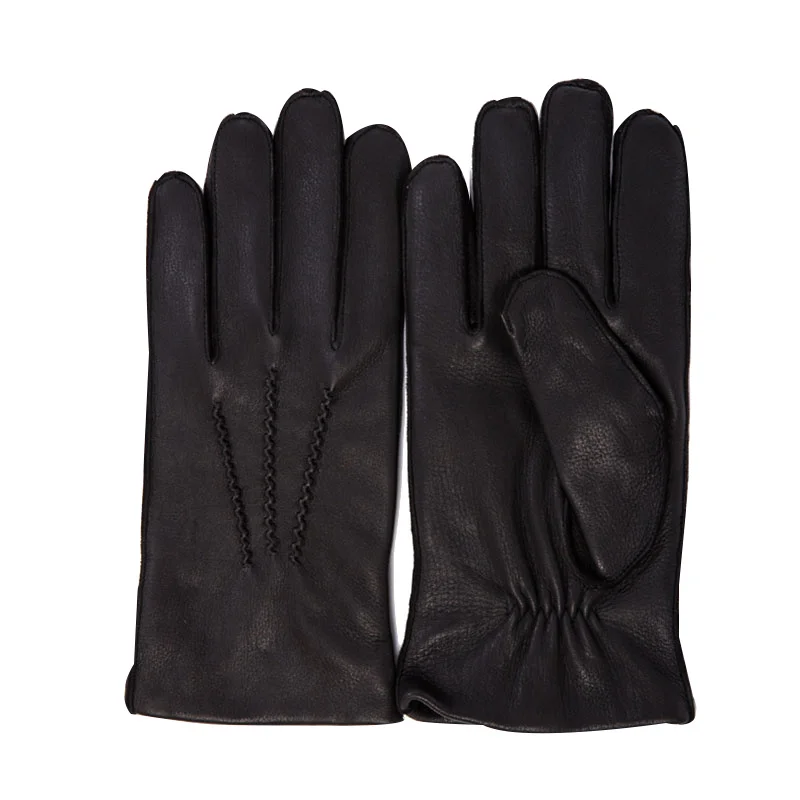 Hot selling leather gloves for men deerskin textured goat leather winter warm driving riding wool knitted lining new