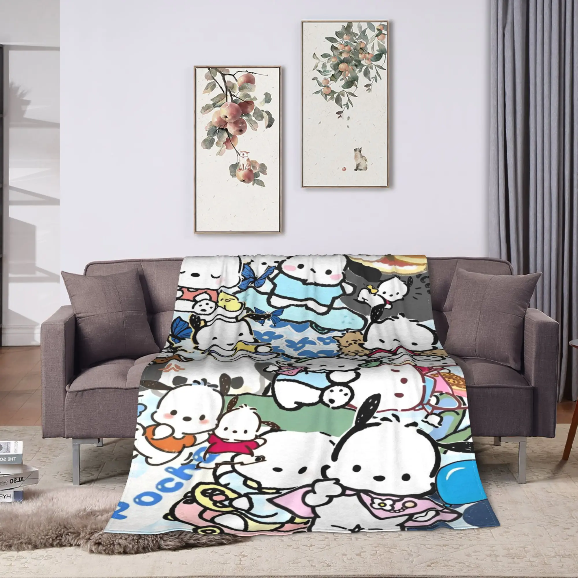 Coperta Kawaii Pochacco di qualità super morbida per cani da cartone animato, carina coperta da tiro, autunno, picnic, soggiorno, comoda copriletto