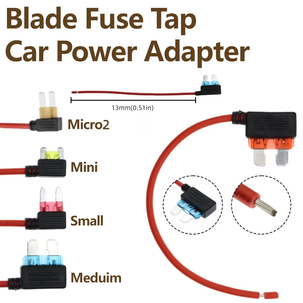 10-5-2PCS Car Fuse Tap Add‑A‑Circuit Adapter Micro Mini Standard Blade Fuse 12‑24V Power Take‑off Cable For Vehicle DIY Modify