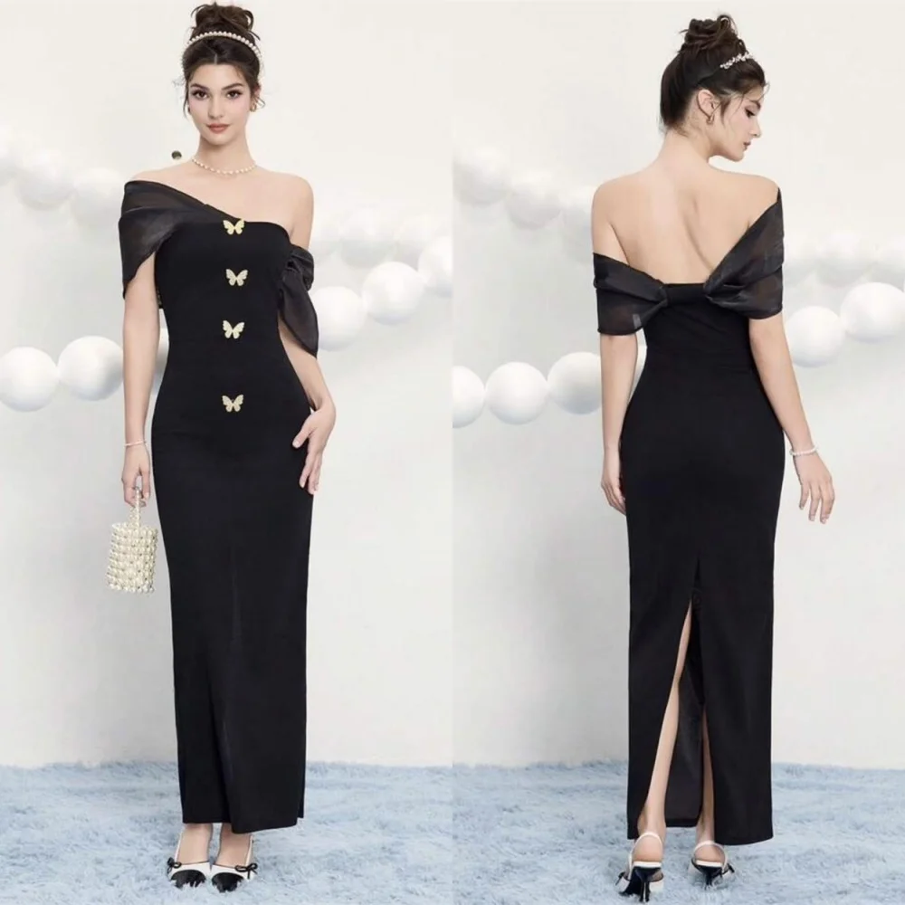 

Customized Mermaid High Quality Black Jersey Evening Dress Classic Strapless Off the Shoulder Dresses 2025 Woman Prom Dress