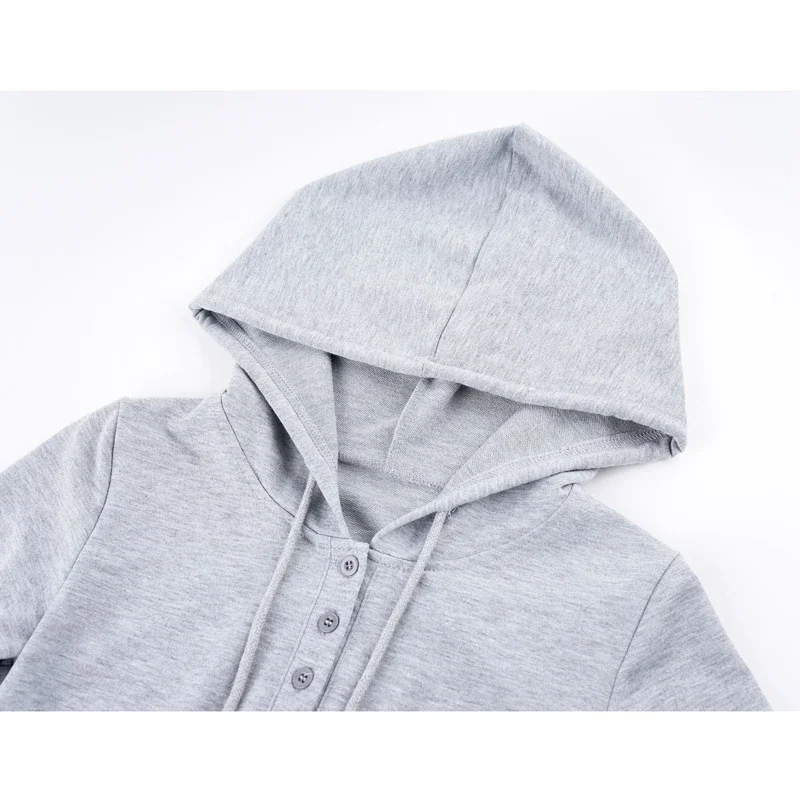 أنيمي فتاة المرأة رمادي كم طويل مقنع هوديي ارتداءها زي تأثيري ضمادة عالية الشق Playsuit هوديي الزي الملابس الداخلية فتاة