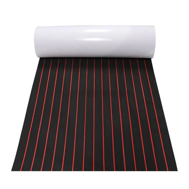 240*60cm EVA Foam Teak Sheet Marine Flooring Yacht Synthetic Boat Decking Self-Adhesive Pad Black W/ red stripes