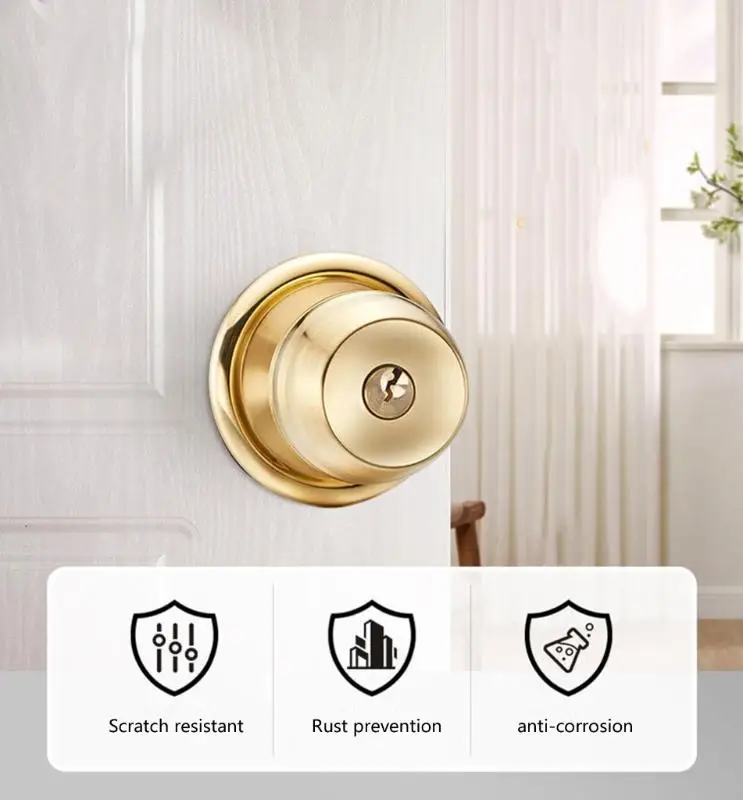 E21B Reversible Round Door Lock Keyed Entry Knob Upgrades for Front Entrance in Brass
