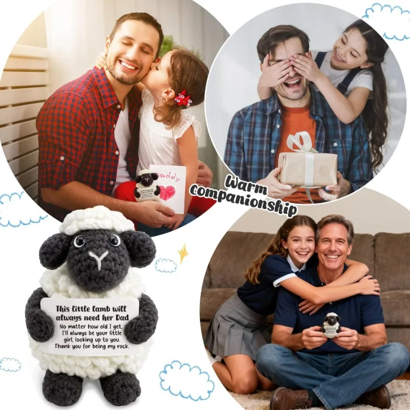 

Fluffy Pastoral Lamb Theme Hand Crocheted Soft Yarn Doll Adorable White Black Color Matching Mini Lamb Ornament Bedroom Present