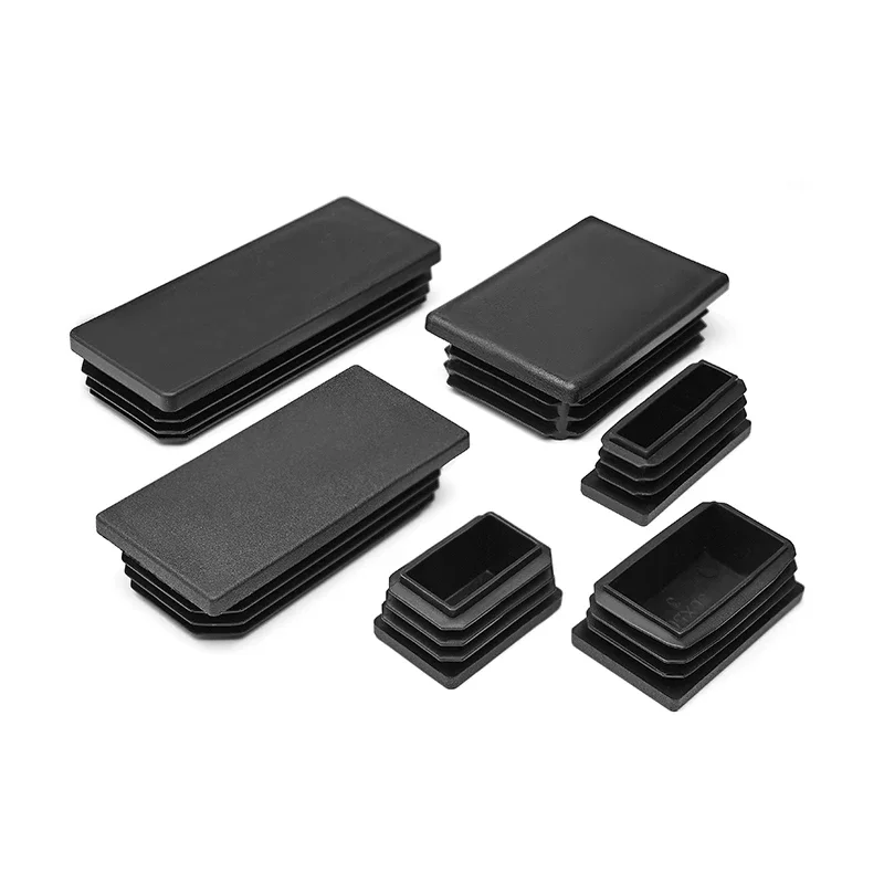 

10pcs Black Plastic Rectangular Tube End Caps 10x15-100x200mm Furniture Chair Leg Anti-Slip Inserts Floor Protectors