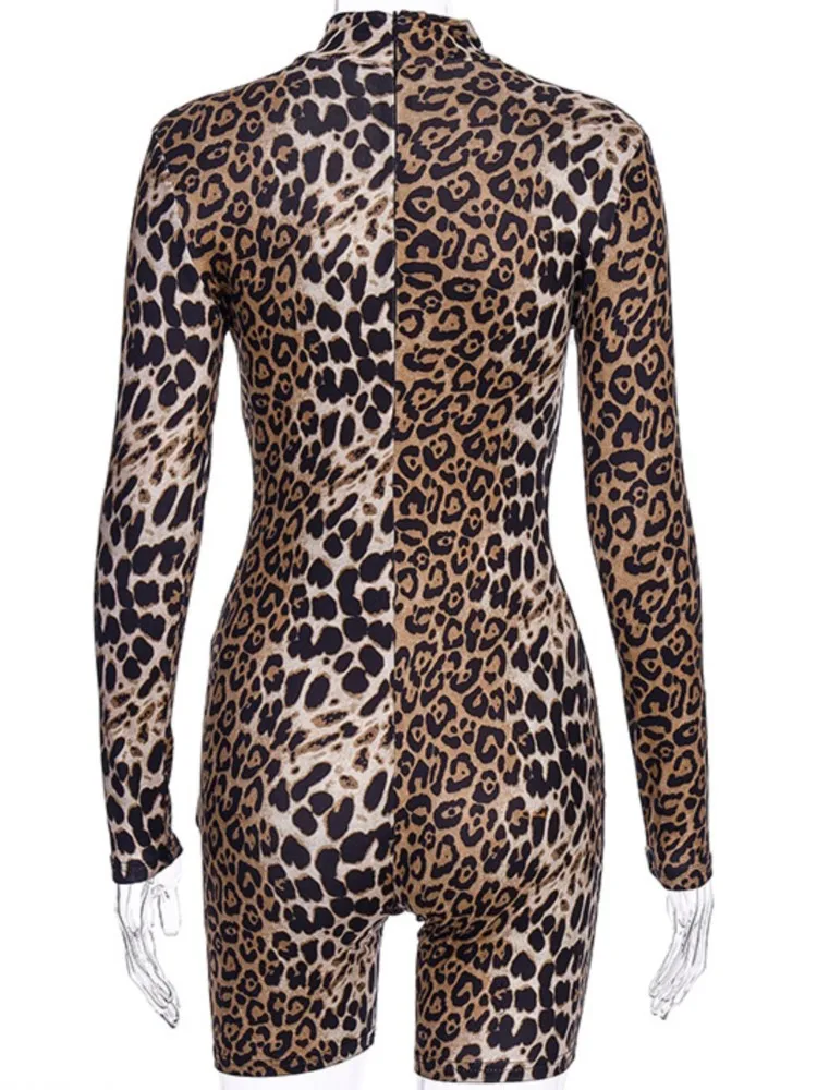 Artsu-Combishort sexy imprimé tigre pour femme, barboteuse à manches longues, vêtements de fitness à lacets, combishort élastique, été, automne,