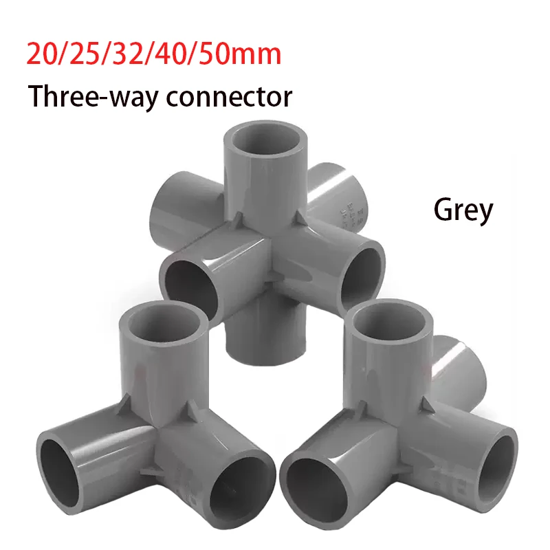 1-10pc I.D 20/25/32/40/50mm Grey PVC Three-Dimensional Connector Home Garden Irrigation Hose Fittings Water Connectors DIY Tools