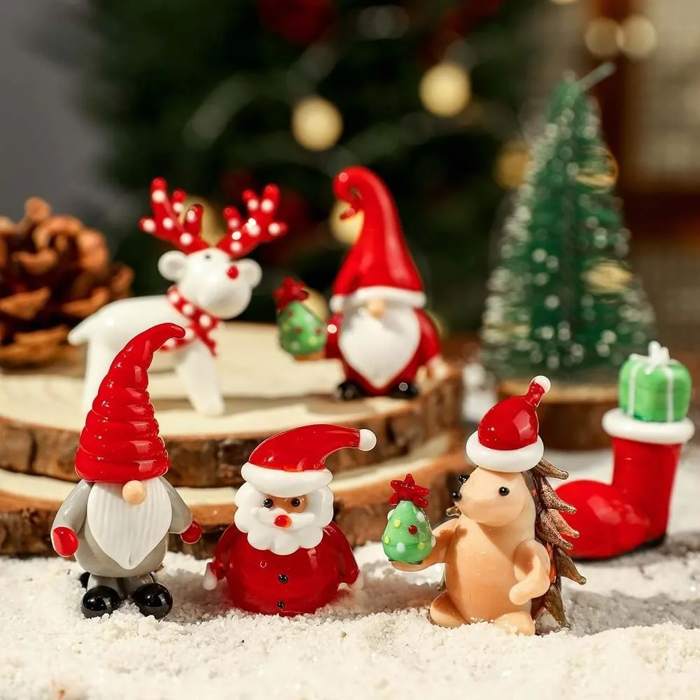 Handcrafted Glass Yoga Santa Lampwork Glossy Miniature Christmas Figurine Creative Artistic Handmade Glass Ornament Party