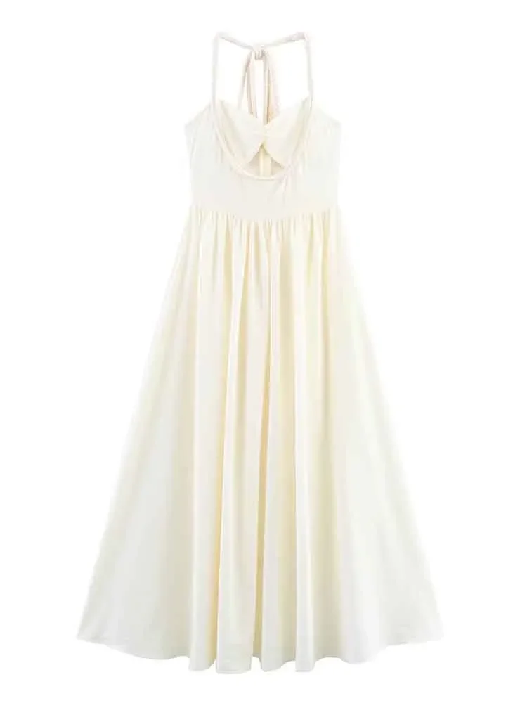 

European style new women's fashion versatile temperament holiday style halter neck waist large swing dress