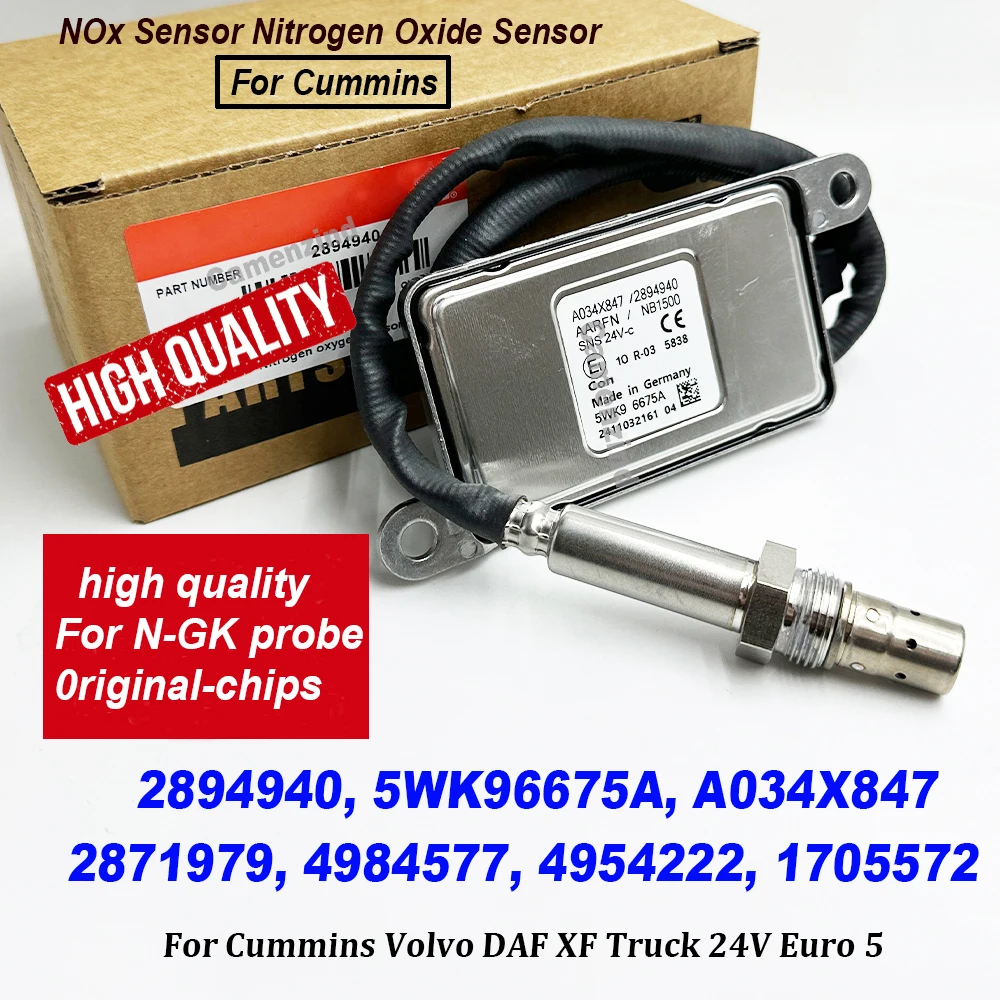

2894940 5WK96675A 2871979 1705572 For NGK Probe A034X847 NOX Nitrox Oxygen Sensor For Cummins Volvo DAF XF Truck 24V Euro 5