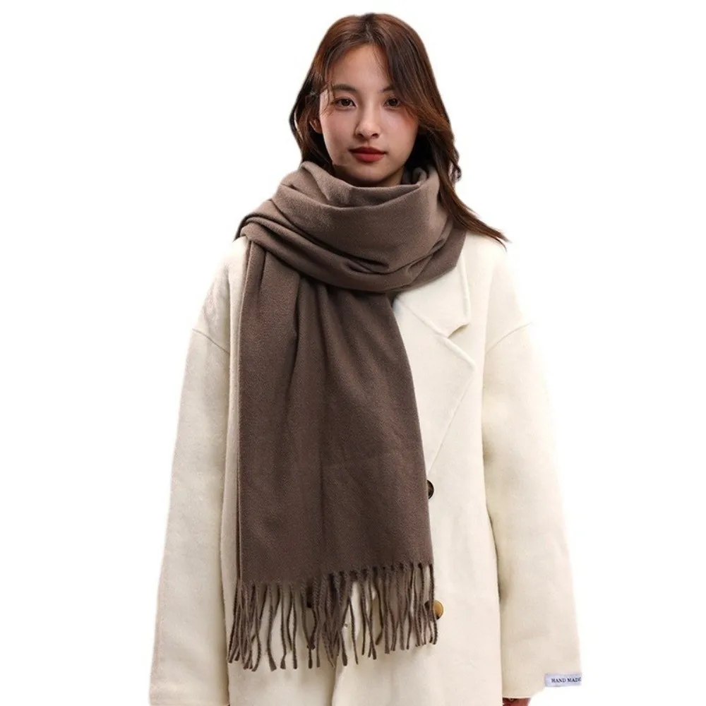 

Elegant Tassel Imitation Cashmere Scarf Thickened Korean Style Women Shawl Solid Color Windproof Winter Neckerchief Student