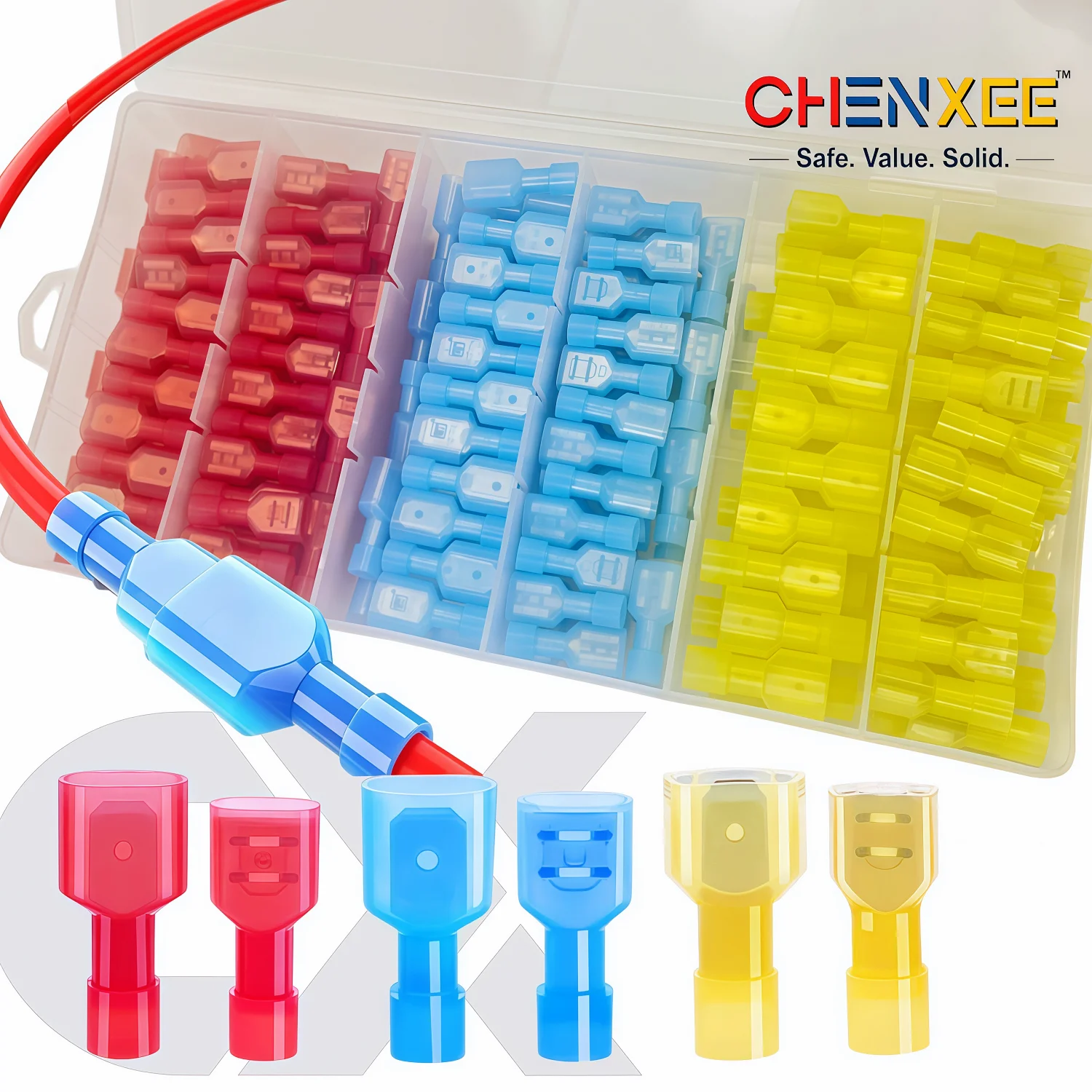 Nylon Spade Wire Connector,Electrical Fully Insulated Crimps Terminal Quick Disconnect for Speaker Auto Stereo Wiring Auto Boat