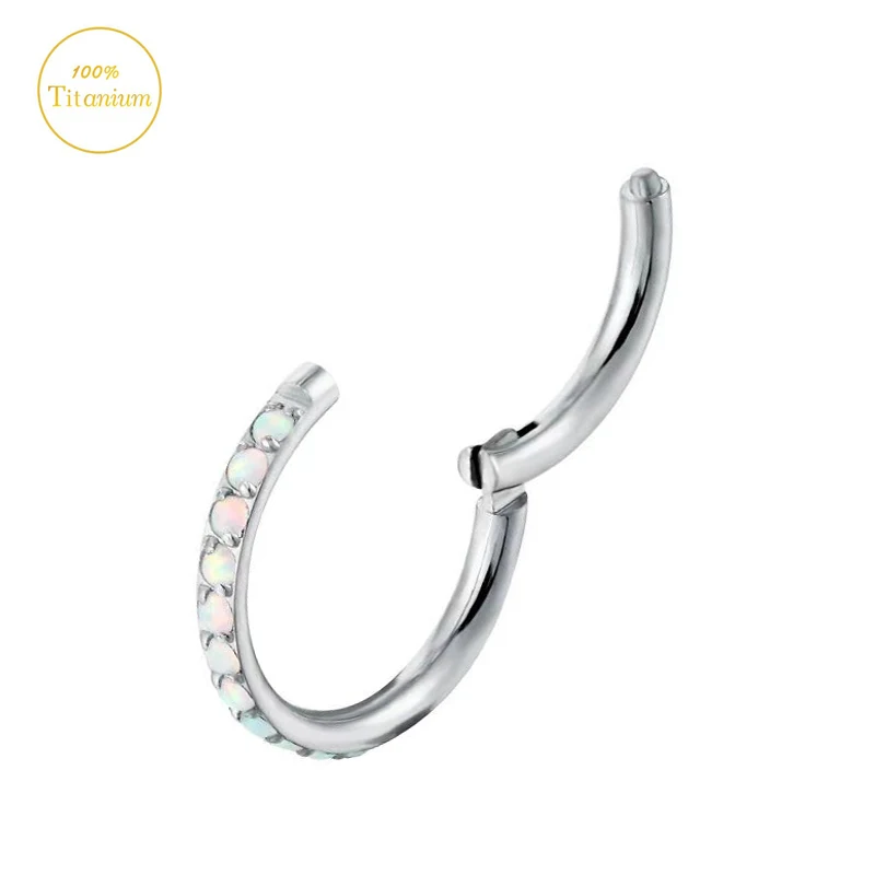 G23 Titanium Opal Piercing Earrings Septum Piercing Nose Ring Clicker Lip Ring Ear Cartilage Tragus Helix Piercing Jewelry 16G