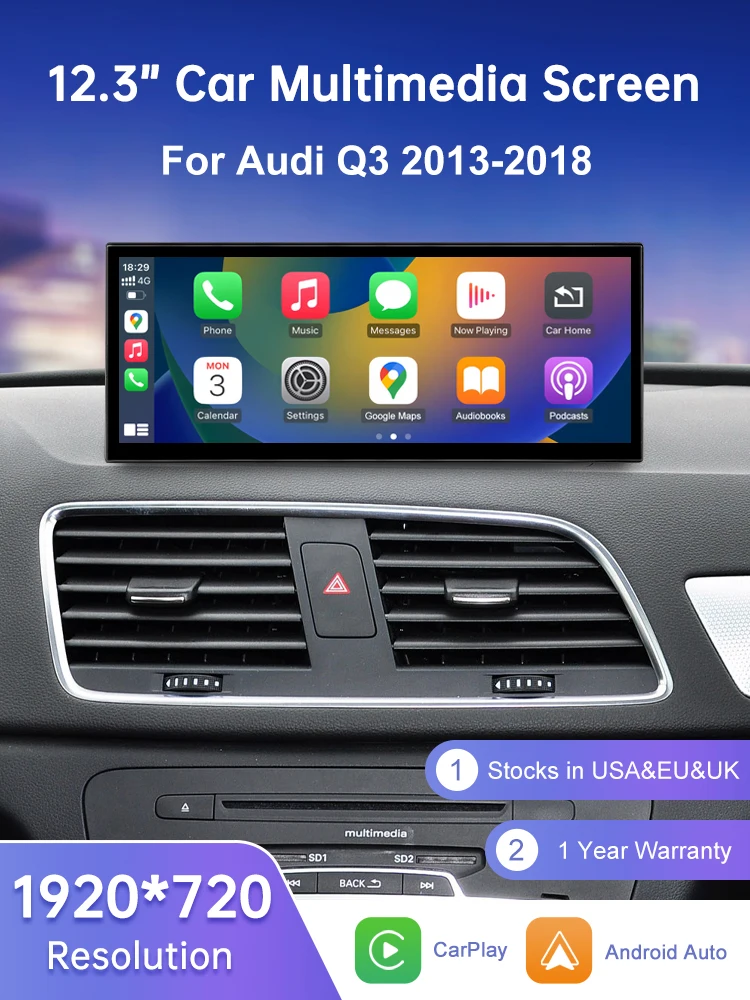 Road Top 12,3 "Linux Bildschirm Multimedia Für Audi Q3 2013-2018 Drahtlose CarPlay Android Auto Airplay Auto radio Player