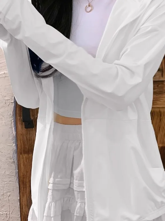 Ice Silk UV Protection Clothing Women's Summer Lightweight Loose Lazy Style Outerwear Breathable Long Sleeve Hooded Coat
