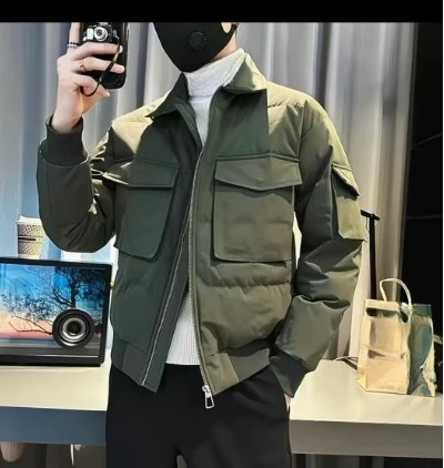 

Zipper Jacket Men's Solid Color Zipper Closure Jacket with Lapel Buttons Multiple Pockets Casual Hip Hop Streetwear for Smooth