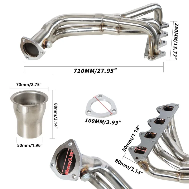 Automotive Retrofit, Exhaust Manifold Stainless Steel Performance Header, Black/Silver