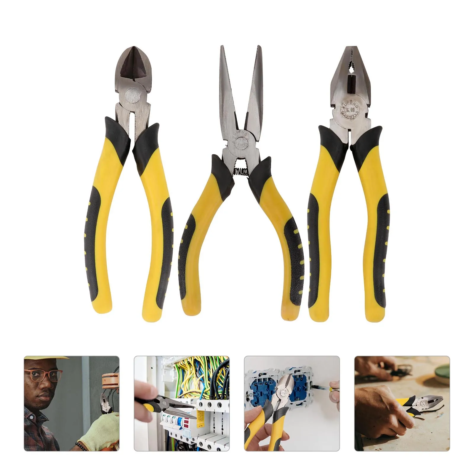 

3pcs Electrician Pliers Set 6 Inch Yellow Durable Precise Clamp Mouth Wire Stripping H Electrician Tool Wire Cutting Tool