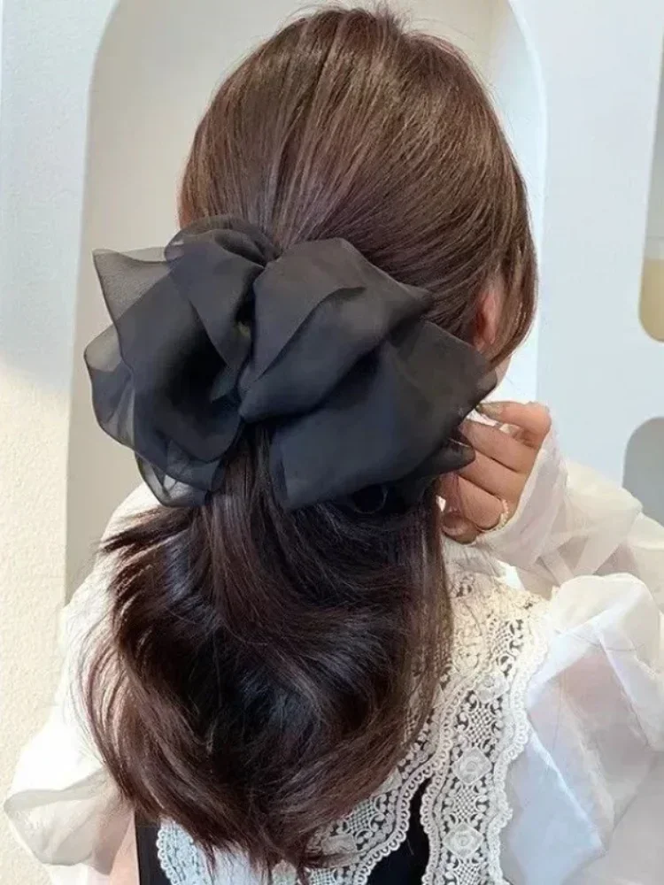 Moda nowe ponadgabarytowe kokardy do włosów szyfonowa jednokolorowa duża kokarda spinki do włosów zacisk sprężynowy klip kobiety Korea akcesoria do nakryć głowy — zdjęcie 2
