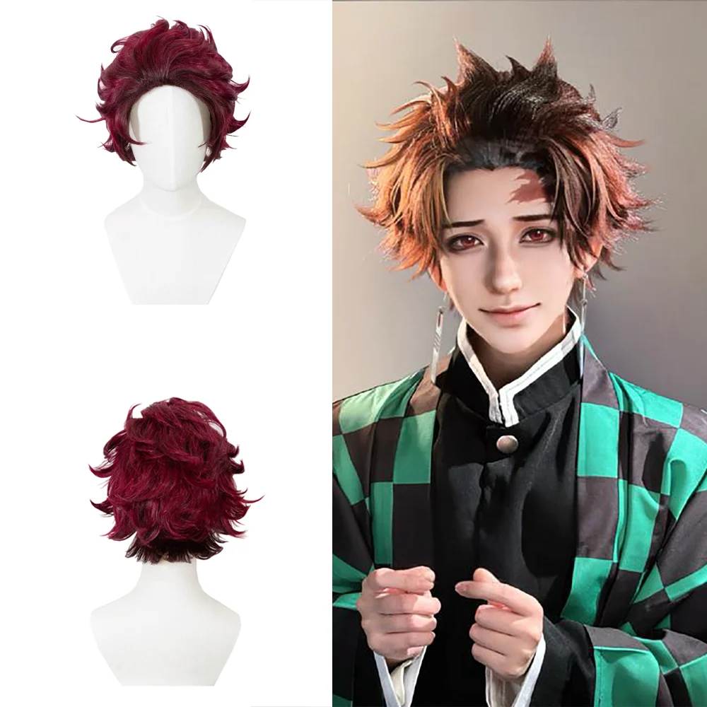 

Anime Tanjiro Kamado Himejima Gyomei Cosplay Synthetic Short Hair Suitable for Men's Halloween Role-Playing Heat-Resistant Wig