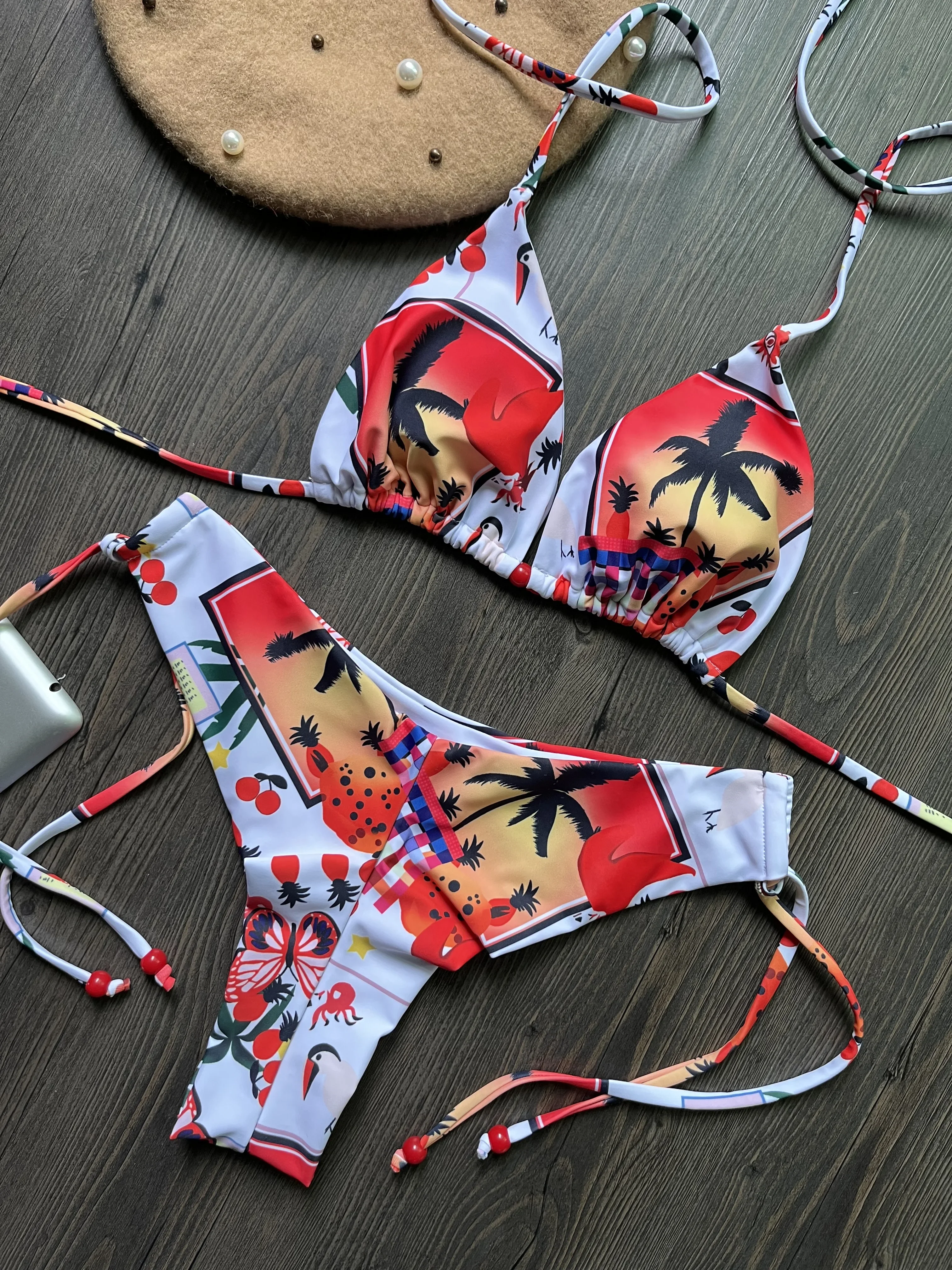 

Купальный костюм женский сексуальный купальник на шнурке с лямкой на шее и принтом пляжная одежда на шнуровке комплект бикини купальник летний комплект из двух частей Biquinis