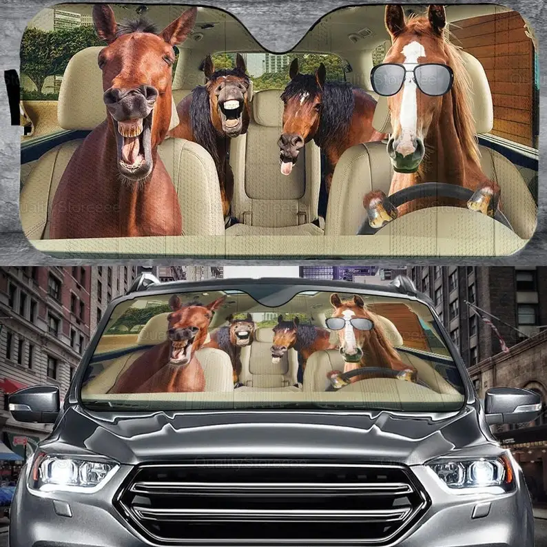 

Horses Family Driving Car Sunshade, Funny Horses Car Sunshade, Horses Cute Car Sunshade, Gift For Dad, Gift For Him PHT042109A86