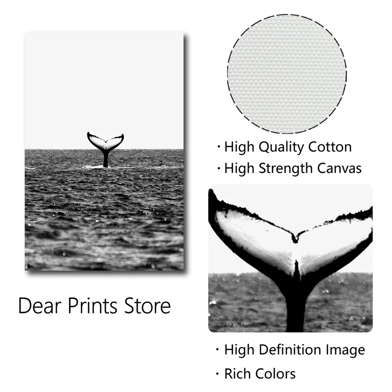 Black White Beach Seascape Scandi Posters and Prints Whale Ocean Photography Gallery Wall Art Canvas Painting Picture Home Decor